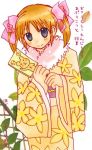  00s 1girl apricot_sakuraba blush broccoli_(company) flower galaxy_angel galaxy_angel_rune hagoita japanese_clothes kimono lowres oekaki paddle ribbon solo twintails 