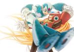  2boys android blonde_hair capcom dancing jumping male_focus multiple_boys robot rockman rockman_x x_(rockman) yaoi zero_(rockman) 