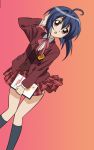  ahoge blue_hair mahou_sensei_negima! miyazaki_nodoka negativezero plaid plaid_skirt school_uniform serafuku short_hair skirt 