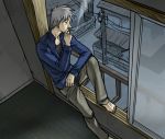  1boy akagi akagi_shigeru artist_request cigarette lowres male_focus smoking solo window 