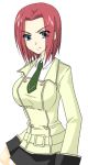  &gt;:( 1girl blue_eyes code_geass double-breasted frown kallen_stadtfeld long_sleeves minase_ruruu necktie redhead school_uniform serious short_hair simple_background solo white_background 