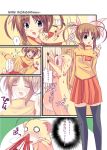  00s 1girl blood comic ferret ichino lyrical_nanoha mahou_shoujo_lyrical_nanoha nosebleed orange_shirt shirt takamachi_nanoha thigh-highs yuuno yuuno_scrya 