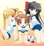  3girls azuma_yuki buruma gym_uniform imomuya multiple_girls twintails 