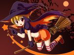  bloomers broom broom_riding emurin halloween hat striped striped_legwear thigh-highs underwear witch_hat 
