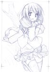  1girl blazer graphite_(medium) luna_lia miniskirt monochrome original scarf sketch skirt solo thigh-highs traditional_media zettai_ryouiki 