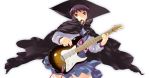  1girl cape cloak electric_guitar god_knows guitar hat instrument nagato_yuki school_uniform serafuku shirota_dai solo suzumiya_haruhi_no_yuuutsu witch witch_hat yellow_eyes 