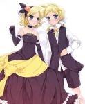  blonde_hair blue_eyes brother_and_sister choker dress elbow_gloves gloves gothic kagamine_len kagamine_rin lying on_back short_hair siblings twins vocaloid yu_(pixiv) 