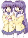  data_nanokaa fujibayashi_kyou fujibayashi_ryou long_hair oekaki purple_eyes purple_hair school_uniform short_hair siblings sisters thighhighs twins violet_eyes 