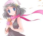  blue_eyes blue_hair bracelet efu flower hat hikari_(pokemon) jewelry pokemon scarf simple_background solo white_background 