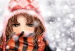  brown_eyes brown_hair hat jiro scarf snow 
