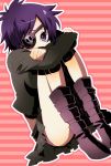  buckle buckles chrome_dokuro eyepatch katekyo_hitman_reborn katekyo_hitman_reborn! miniskirt panties purple_eyes purple_hair short_hair sitting skirt striped striped_panties takoyakill underwear violet_eyes 