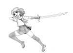  legs monochrome nagaaki original school_uniform serafuku short_hair skirt sword thighhighs weapon 