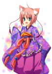  blue_eyes blush cat_ears japanese_clothes kubyou_asami kubyou_azami obi open_mouth original pink_hair short_hair smile tassel 