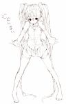  brown detached_sleeves hatsune_miku long_hair monochrome sketch skirt tetsuo thigh_boots thighhighs twintails very_long_hair vocaloid 