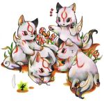  animal_ears chibi child dog issun lowres okami pack_of_dogs tattoo white_hair wolf 