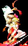  blonde_hair brown_hair darkness detached_sleeves ex-rumia ex_rumia gohei hakurei_reimu multiple_girls red_eyes ribbon rumia sada_noriko touhou wink yuri 