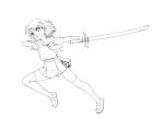  lineart monochrome nagaaki school_uniform serafuku short_hair skirt sword thighhighs weapon 