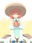  bare_shoulders closed_eyes detached_sleeves dress frills hat hpa_(pixiv) red_hair redhead seles_wilder short_hair sitting smile tales_of_(series) tales_of_symphonia 