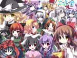  6+girls alice_margatroid bad_id chiruku cirno everyone flandre_scarlet hakurei_reimu highres hong_meiling inaba_tewi izayoi_sakuya kaenbyou_rin kagiyama_hina kirisame_marisa konpaku_youmu multiple_girls patchouli_knowledge reisen_udongein_inaba remilia_scarlet touhou 