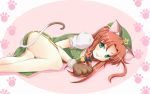  animal_ears bad_id bell cat_ears cat_paws cat_tail china_dress chinadress chinese_clothes gloves green_eyes hair_ribbon hat hong_meiling kemonomimi_mode lying mochi.f on_side panties paw_gloves paw_print paws raised_eyebrow red_hair redhead ribbon star tail touhou underwear 