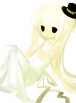  1girl akisame_kou bad_id blonde_hair dress hat long_hair solo white_background yellow 