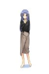  1girl blue_eyes blue_hair braid caster casual fate/stay_night fate_(series) finger_to_chin full_body long_hair looking_at_viewer pointy_ears shima-shuu simple_background solo white_background 