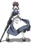  1girl breasts combat_maid gun maid mori_sonou simple_background solo suzumiya_haruhi_no_yuuutsu tokyo_(great_akuta) twintails weapon 