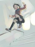  1girl ikeda_jun_(mizutamari) jumping open_mouth original school_uniform serafuku shoes smile solo stairs uwabaki 