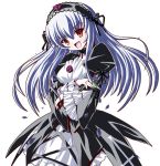  00s 1girl choker crossed_arms dress flower frills hairband long_hair open_mouth puffy_sleeves red_eyes rozen_maiden shinshin silver_hair simple_background solo suigintou white_background 