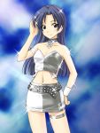 1girl belt choker cool_&amp;_sexy_(idolmaster) idolmaster kisaragi_chihaya masakichi_(crossroad) midriff miniskirt navel pencil_skirt skirt solo sparkle 