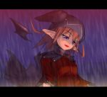  1girl 3 copyright_request elf fang fangs hat number pointy_ears rain solo sun-3 