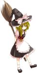  1girl braid broom brown_eyes female full_body hat kirisame_marisa simple_background solo touhou white_background witch witch_hat yakisake 