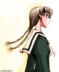  00s 1girl ascot bangs black_hair braid brown_hair long_hair long_sleeves looking_at_viewer maria-sama_ga_miteru mike156 profile school_uniform serafuku shimazu_yoshino signature smile solo twin_braids upper_body 