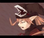  1girl 3 angry elf fang fangs hat number pointy_ears redhead solo sun-3 teeth 