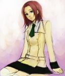  1girl code_geass gradient gradient_background green_eyes kallen_stadtfeld redhead school_uniform sitting skirt solo 