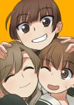  00s 3girls brown_eyes brown_hair closed_eyes fukuzawa_yumi grin lowres maria-sama_ga_miteru multiple_girls one_eye_closed shimazu_yoshino smile toudou_shimako 