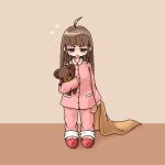  ahoge blanket lowres oekaki original pajamas sleepy slippers stuffed_animal stuffed_toy teddy_bear yuuki yuuki_(silent_moon) 