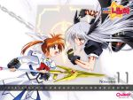  00s 2006 2girls arm_belt battle book bow calendar chains facial_mark fingerless_gloves gloves head_wings korean lyrical_nanoha magazine_(weapon) magical_girl mahou_shoujo_lyrical_nanoha mahou_shoujo_lyrical_nanoha_a&#039;s multiple_girls multiple_wings november raising_heart red_bow red_eyes redhead reinforce reinforce_zwei silk silver_hair takamachi_nanoha tome_of_the_night_sky twintails violet_eyes waist_cape watermark web_address white_devil winged_hair_ornament wings 