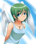  angel angel_wings blue_eyes dog_tags green_hair mitsuba_minoru original short_hair wings 