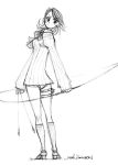  1girl archery arrow atlus bow_(weapon) graphite_(medium) holster mike156 monochrome persona persona_3 sketch solo takeba_yukari thigh_holster thigh_strap traditional_media weapon 