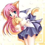  1girl :d animal_ears blue_eyes braid cat_ears cat_tail long_hair lowres open_mouth original pink_hair school_uniform serafuku smile solo tail twin_braids zinno 