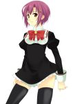  1girl bow brown_eyes erect_nipples hair_ornament hairclip mikado_mariya mizuki_makoto otome_wa_boku_ni_koishiteru purple_hair short_hair smile solo thigh-highs zettai_ryouiki 