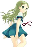  1girl green_eyes green_hair hair_ornament hairclip kimidori_emiri looking_back mizuki_makoto school_uniform serafuku solo suzumiya_haruhi_no_yuuutsu white_background 