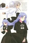  00s 2girls half_updo highres len melty_blood multiple_girls pointy_ears purple_hair red_eyes ribbon scan skirt takeuchi_takashi translation_request tsukihime type-moon white_hair white_len 