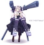  1girl blue_eyes boots hairband huge_weapon long_hair looking_at_viewer mecha_musume necktie original poco_(asahi_age) solo violet_eyes virtual_on weapon white_background 