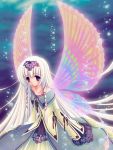  1girl bubble butterfly_wings fairy long_hair long_sleeves nishiwaki_yuuri original solo underwater violet_eyes white_hair wings 