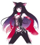  1girl animal_ears artist_request black_hair cat_ears copyright_request corset red_eyes solo 