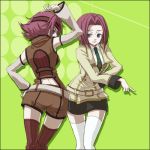  2girls ass broccoli_(company) code_geass dual_persona ga_rune_pose galaxy_angel galaxy_angel_rune kallen_stadtfeld lowres multiple_girls parody redhead sleeveless sleeveless_turtleneck thigh-highs turtleneck 