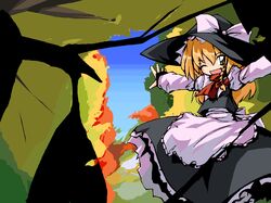  1girl apron female hat kirisame_marisa nature neki-t oekaki outdoors plant sky solo touhou witch_hat 