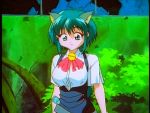  1girl 90s animal_ears animated animated_gif bell bounce bouncing_breasts breasts cat_ears green_eyes green_hair hyper_police jingle_bell large_breasts lowres sasahara_natsuki sasahara_natsuki_(hyper_police) short_hair solo 
